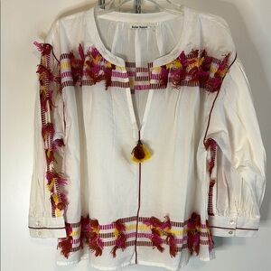 Roller Rabbit White Blouse with Red Ruffled 3/4 Sleeves